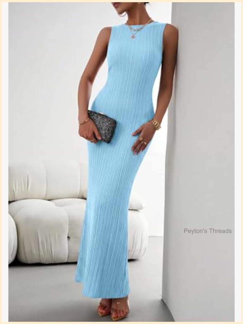 Ribbed Knit Bodycon Maxi Dress Sleeveless Slim Fit Summer Casual Party - Picture 6 of 7